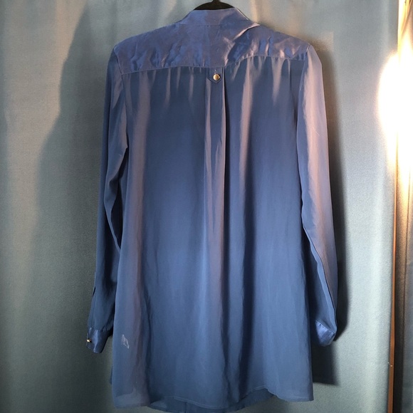 Navy sheer georgette tunic w charmeuse detailing - Picture 3 of 3